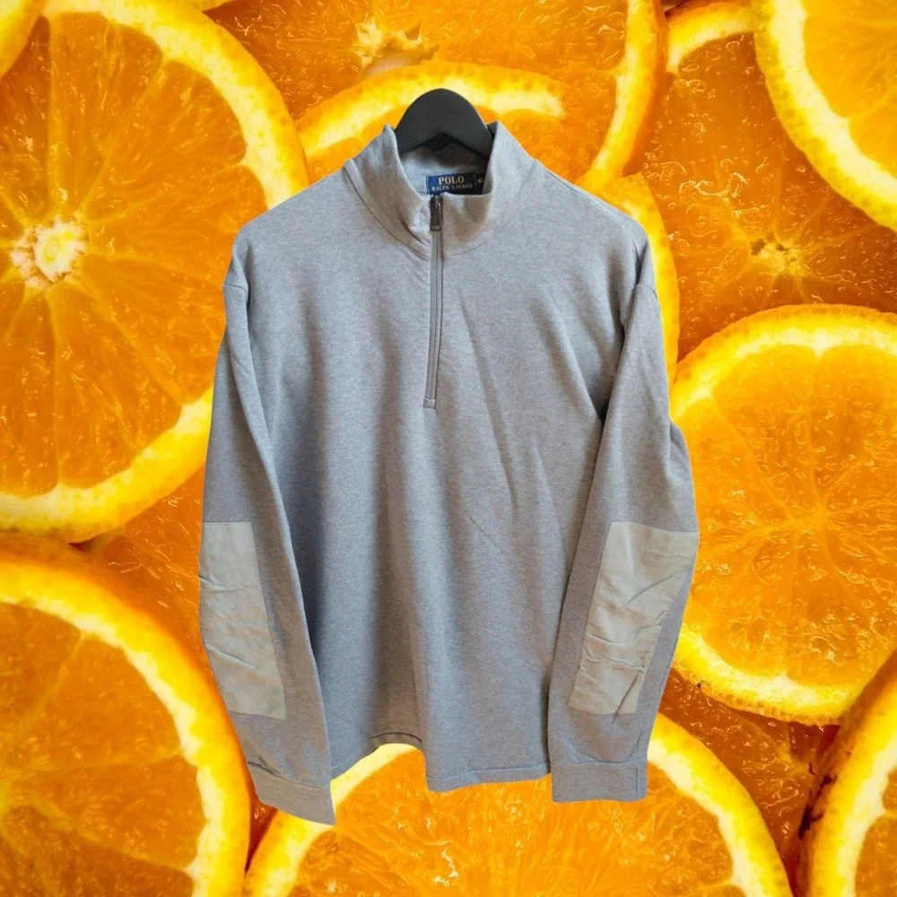 Polo Ralph Lauren Mens XL Gray Quarter Zip Pullover Elbow Patches RN 41381